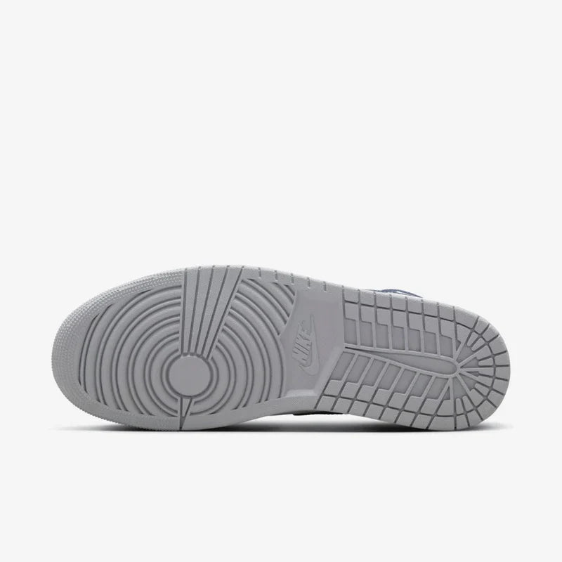 Nike Air Jordan 1 Mid Wolf Grey Midnight Navy Leather