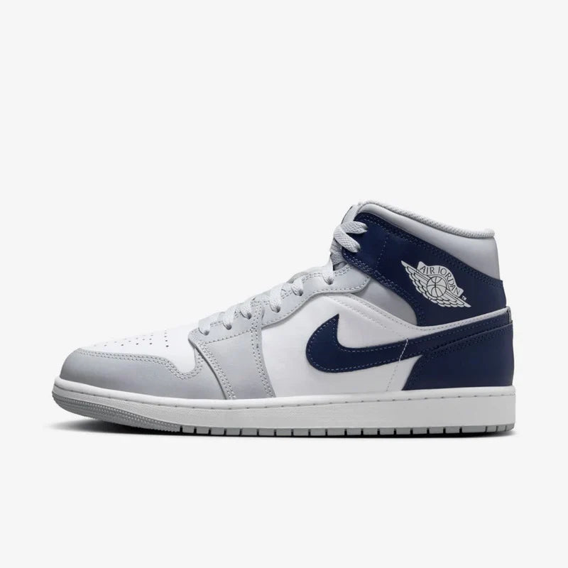 Nike Air Jordan 1 Mid Wolf Grey Midnight Navy Leather