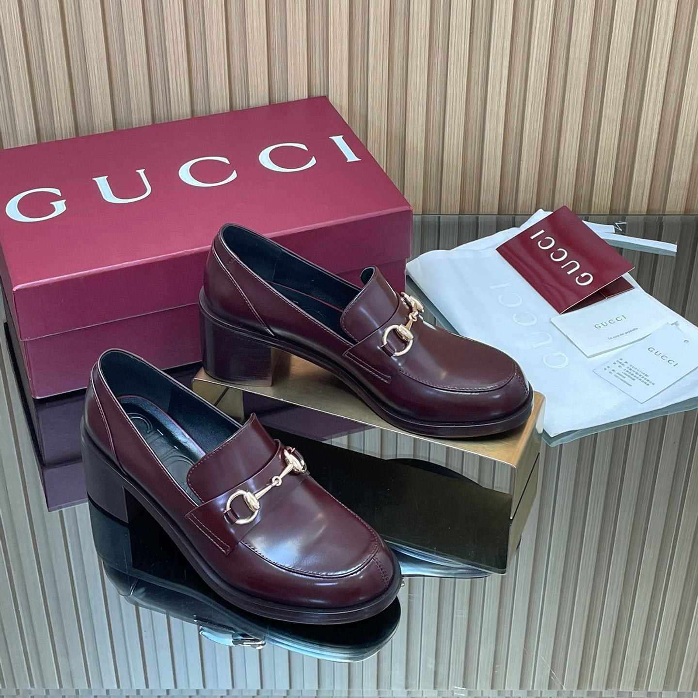 Gucci 2025 Horsebit Heeled Loafer Rosso Ancora Red Cowhide