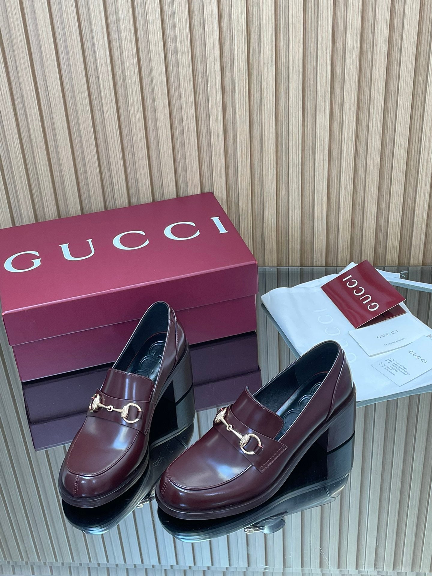 Gucci 2025 Horsebit Heeled Loafer Rosso Ancora Red Cowhide