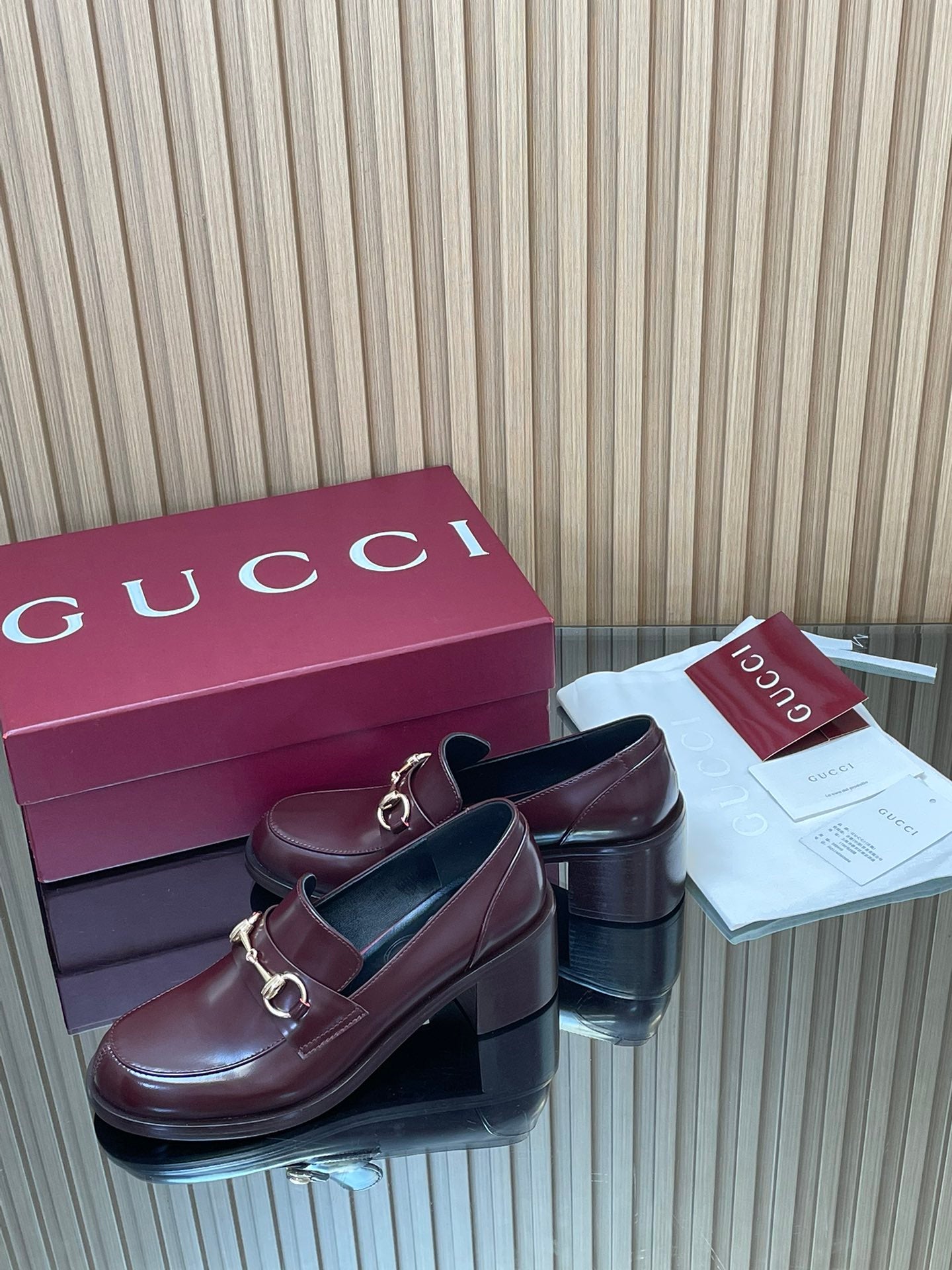 Gucci 2025 Horsebit Heeled Loafer Rosso Ancora Red Cowhide