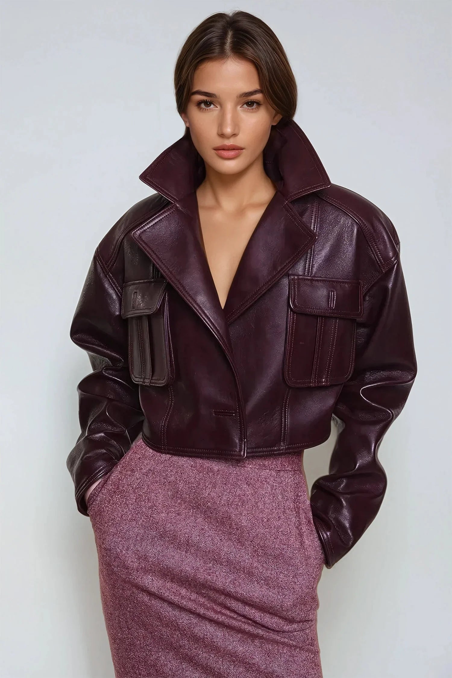 Blouson Cuir Patchwork Femme Tendance