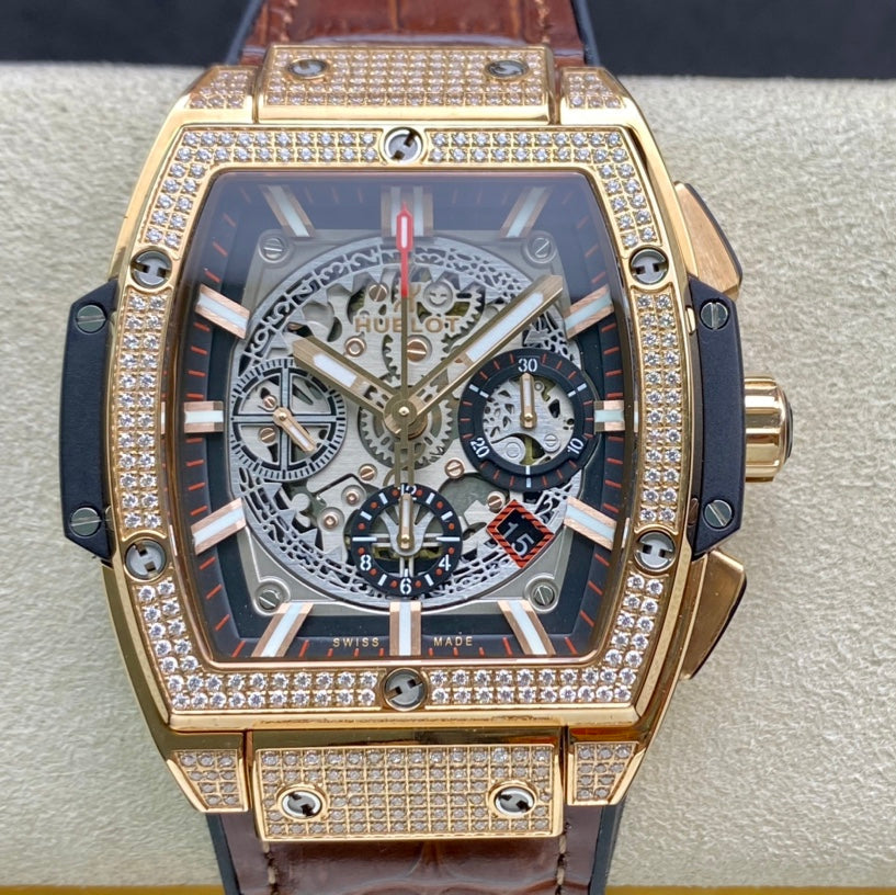 Hublot Spirit of Big Bang Diamond 42mm Watch Brown Leather Strap