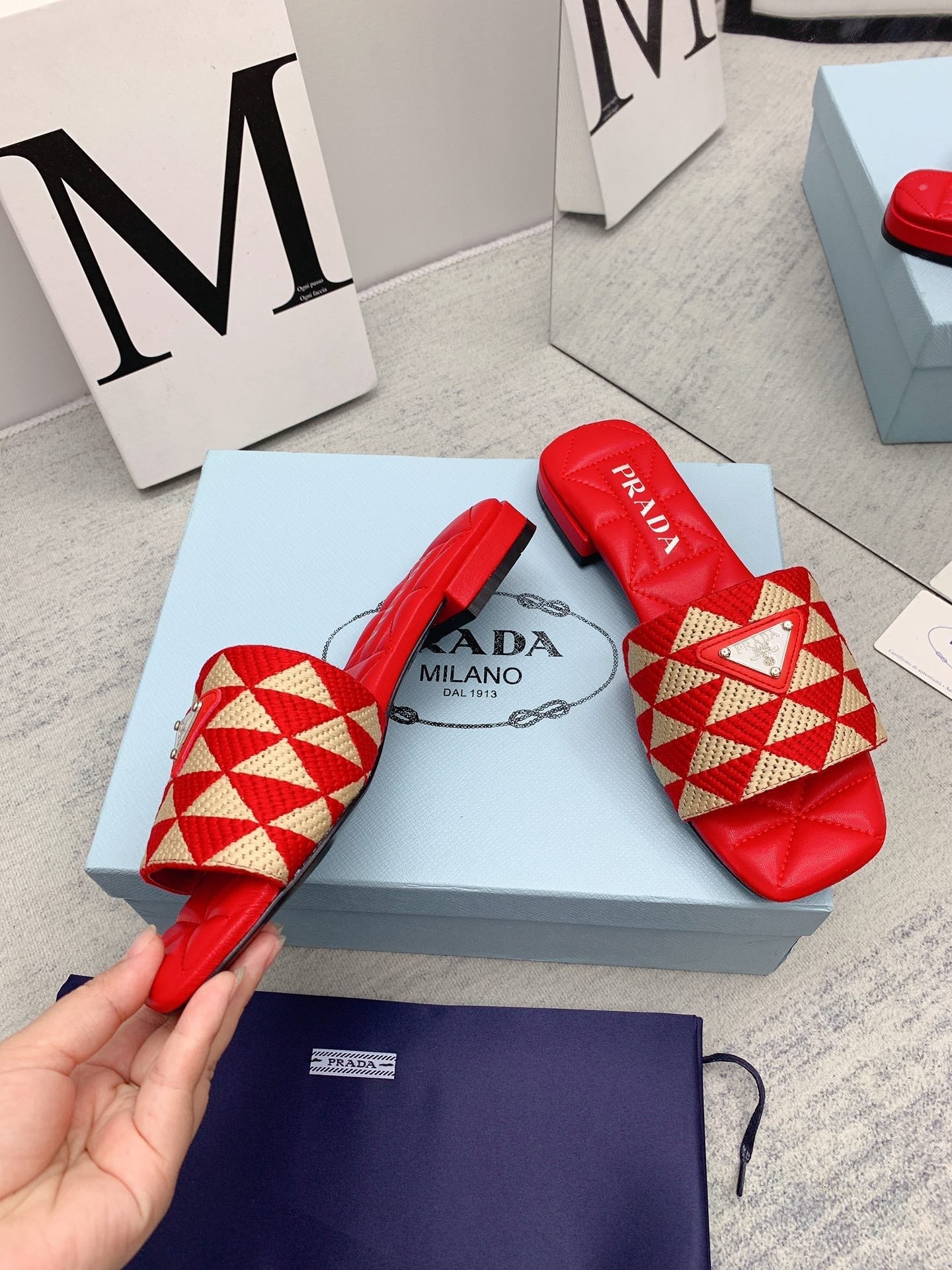 Prada 2026 Slippers Embroidery Fabric Sheepskin 731070