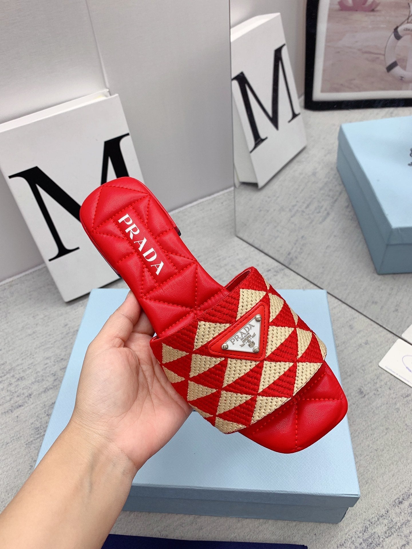 Prada 2026 Slippers Embroidery Fabric Sheepskin 731070
