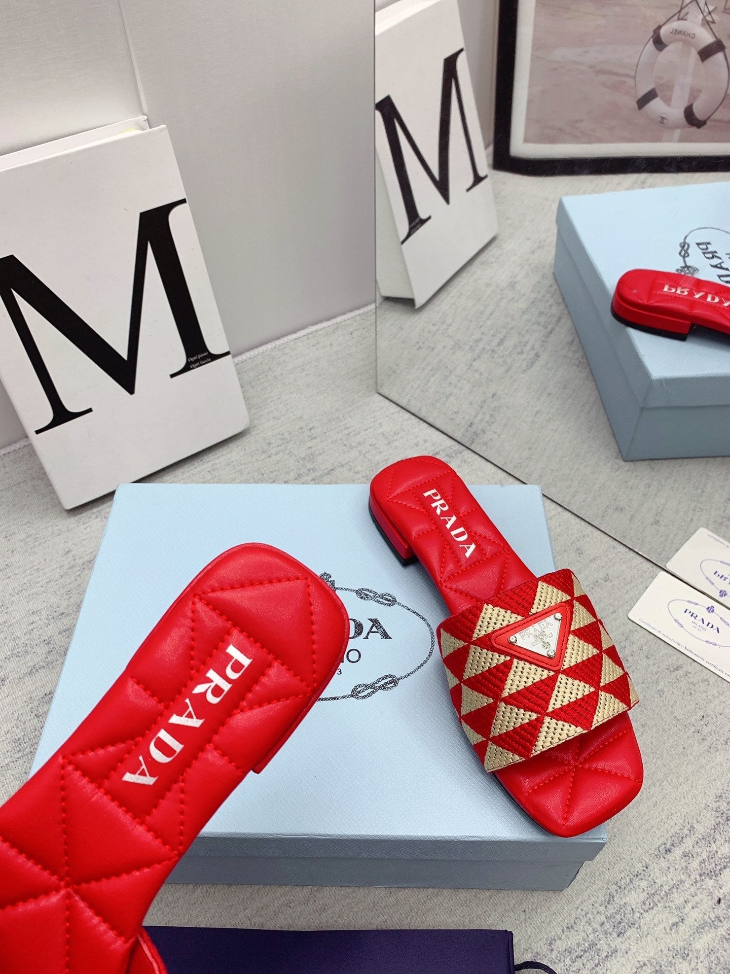 Prada 2026 Slippers Embroidery Fabric Sheepskin 731070