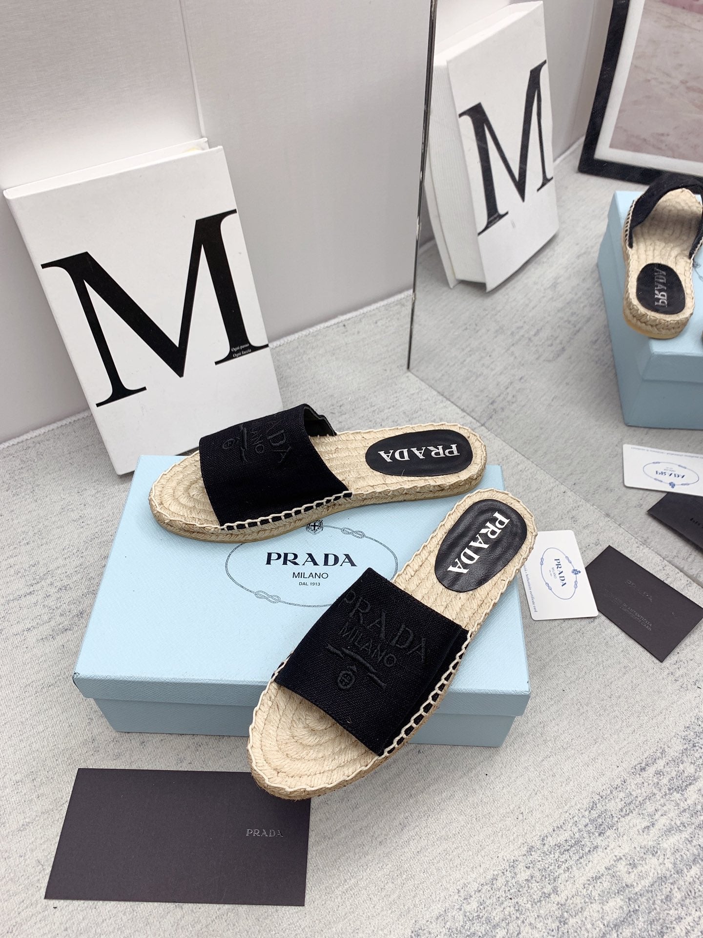 Prada 2026 Slippers Twill Fabric Rope Sole 731179