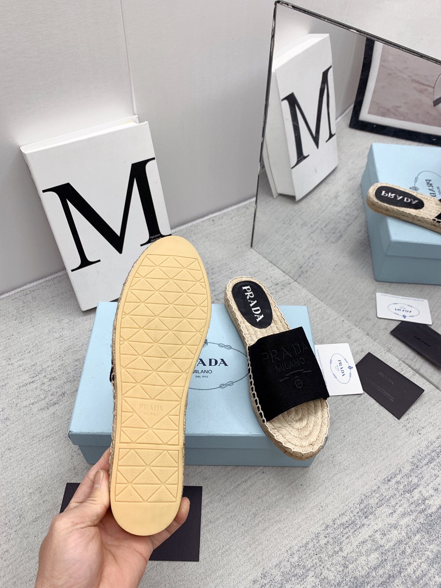 Prada 2026 Slippers Twill Fabric Rope Sole 731179
