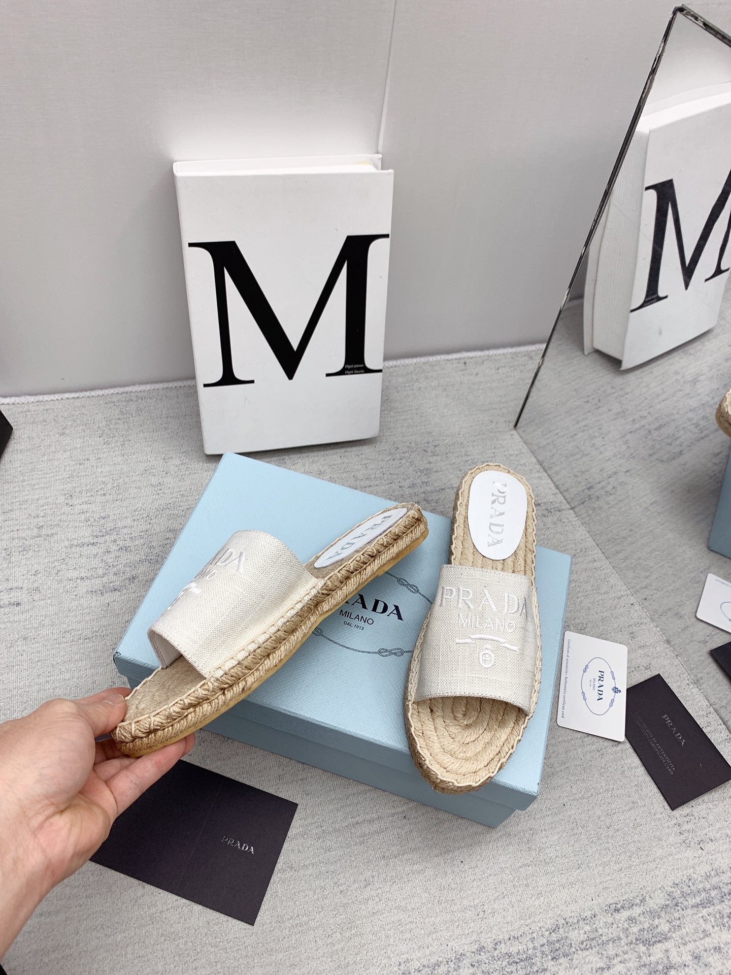 Prada 2026 Slippers Twill Fabric Rope Sole 731179