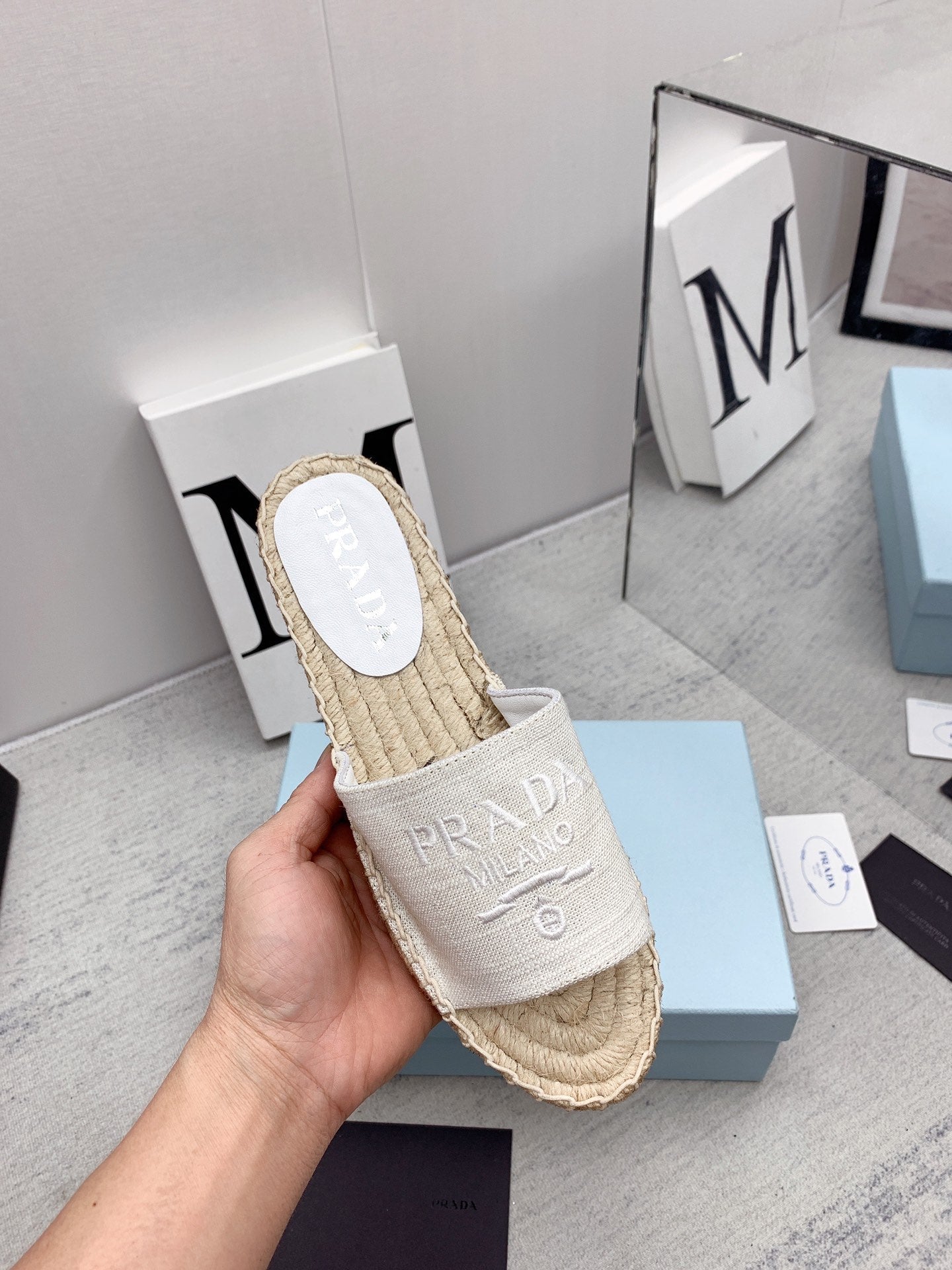 Prada 2026 Slippers Twill Fabric Rope Sole 731179