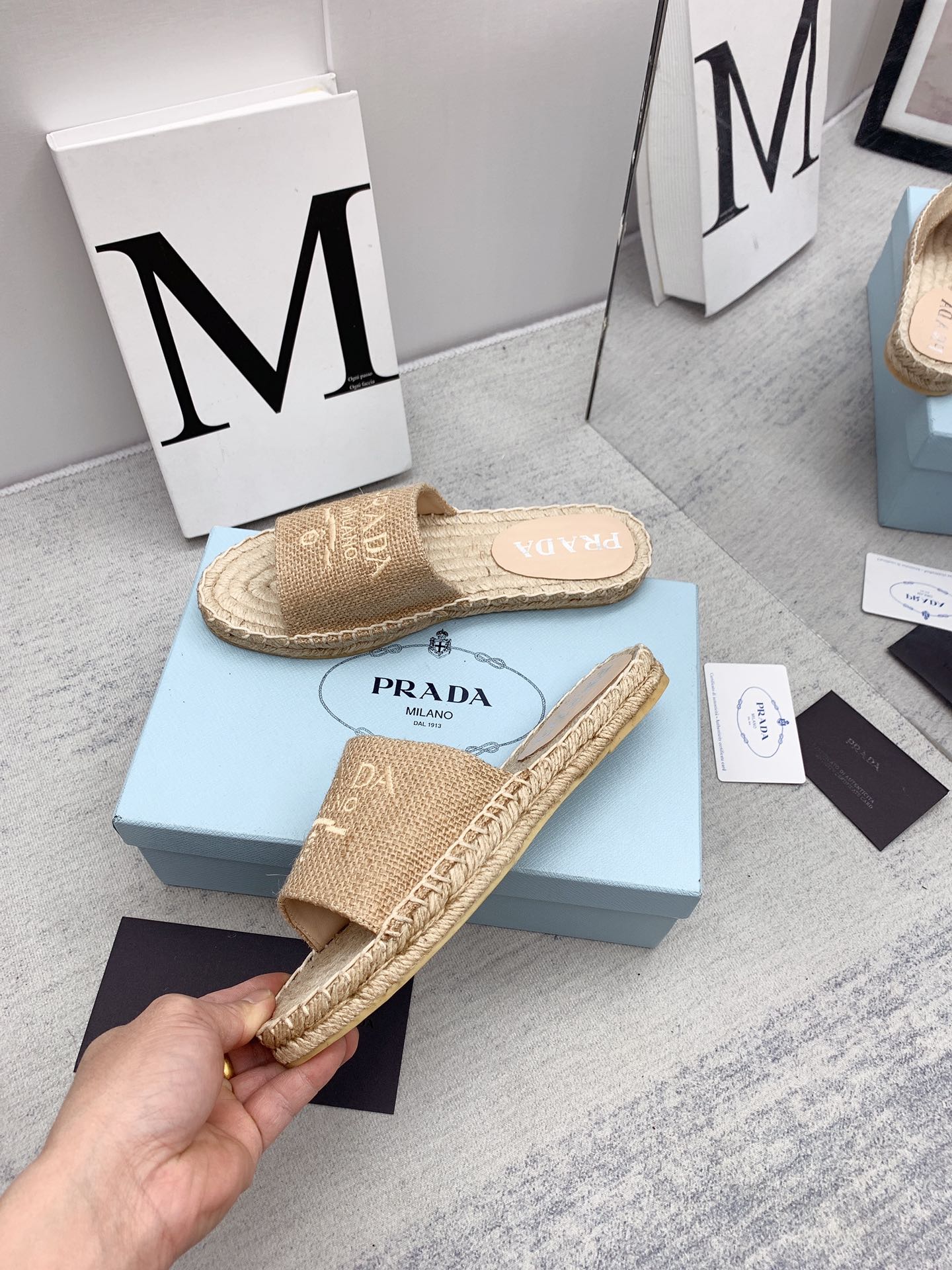 Prada 2026 Slippers Beige Raffia Rope Sole 731178