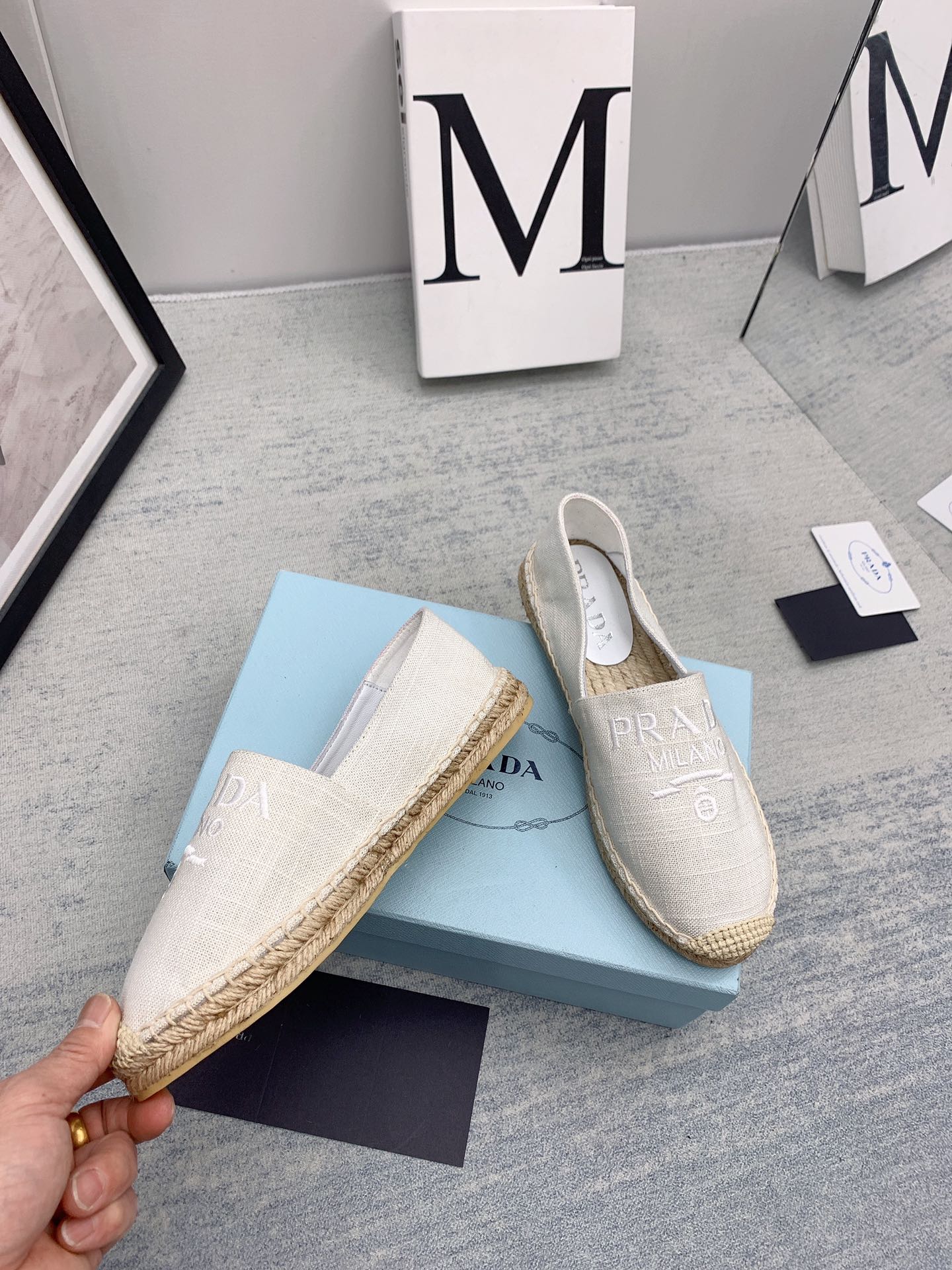 Prada 2026 Loafers Ivory Canvas Rope Sole 731189