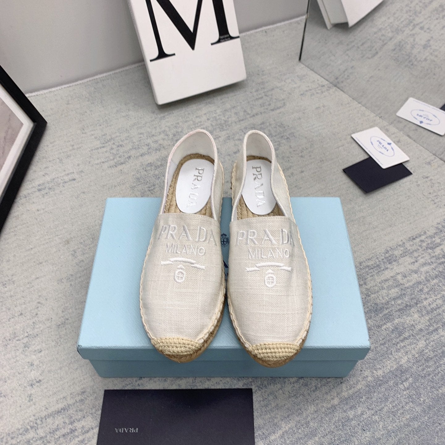 Prada 2026 Loafers Ivory Canvas Rope Sole 731189
