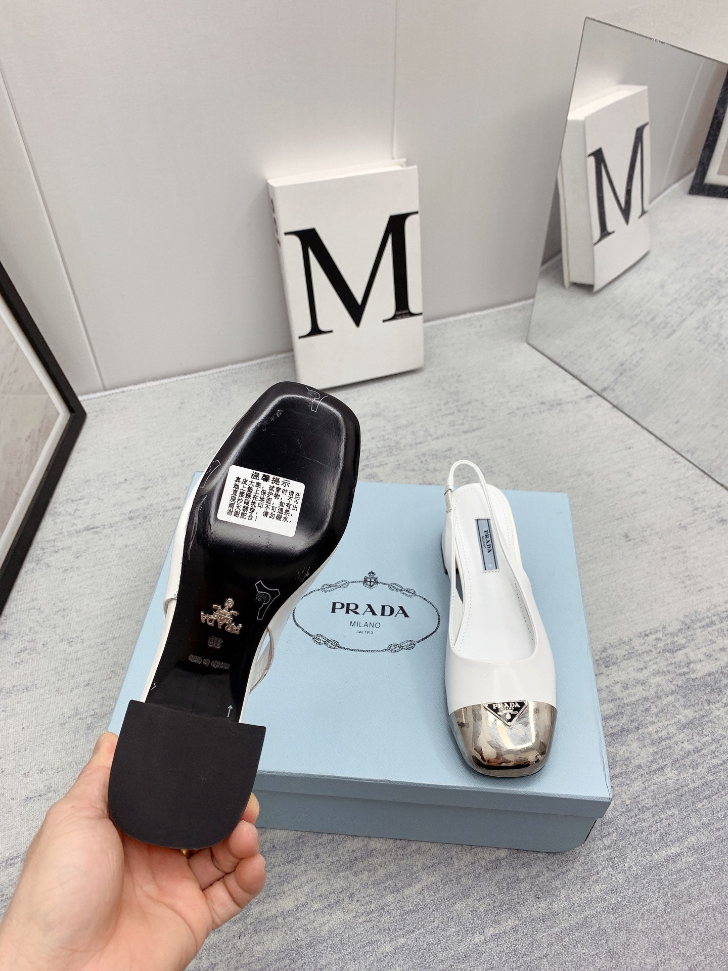 Prada 2026 Mary Jane Sandals 55 White Silver Sheepskin 731165