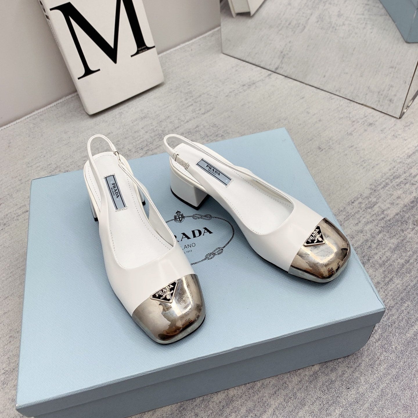 Prada 2026 Mary Jane Sandals 55 White Silver Sheepskin 731165