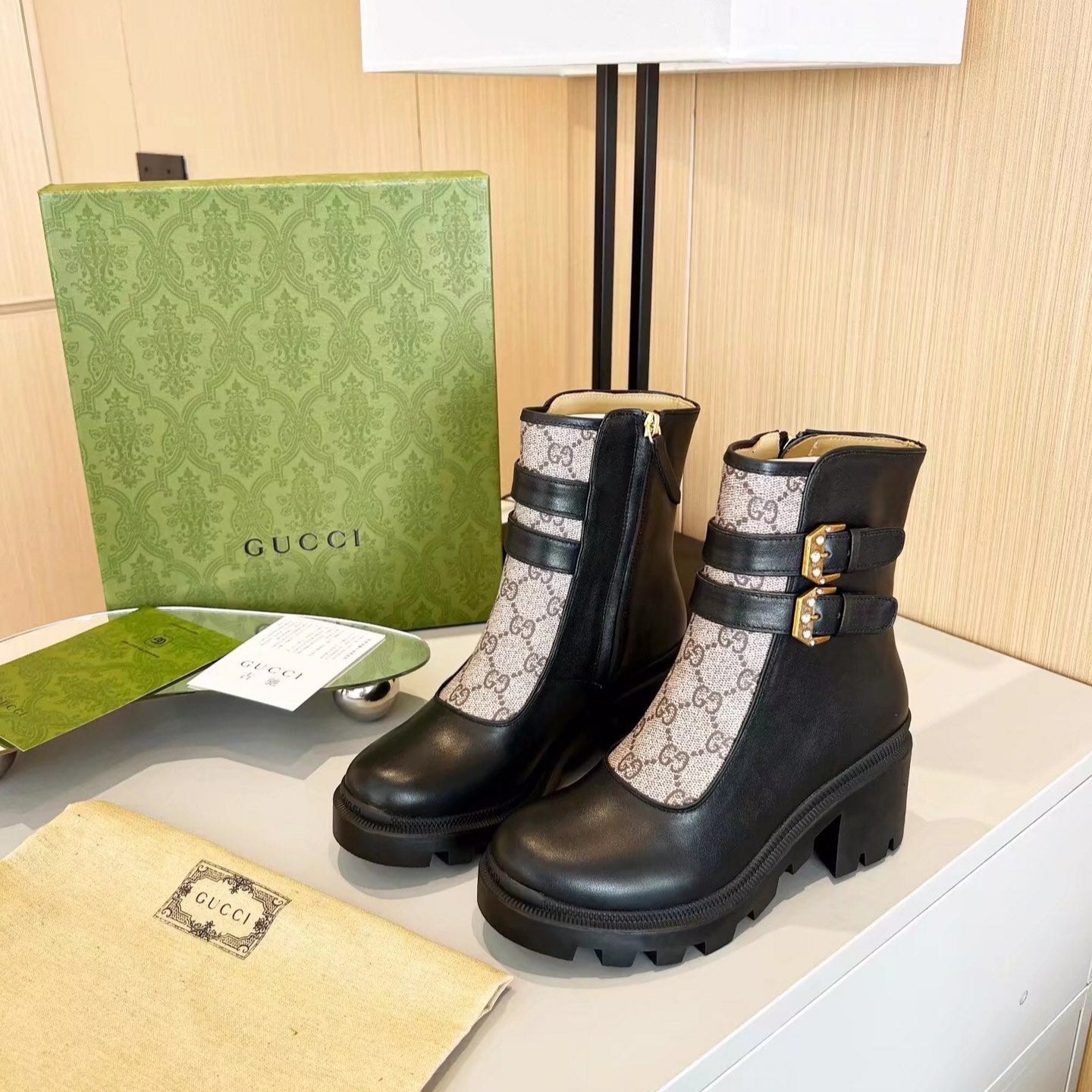 GG ankle boots black monogram canvas cowhide 397794