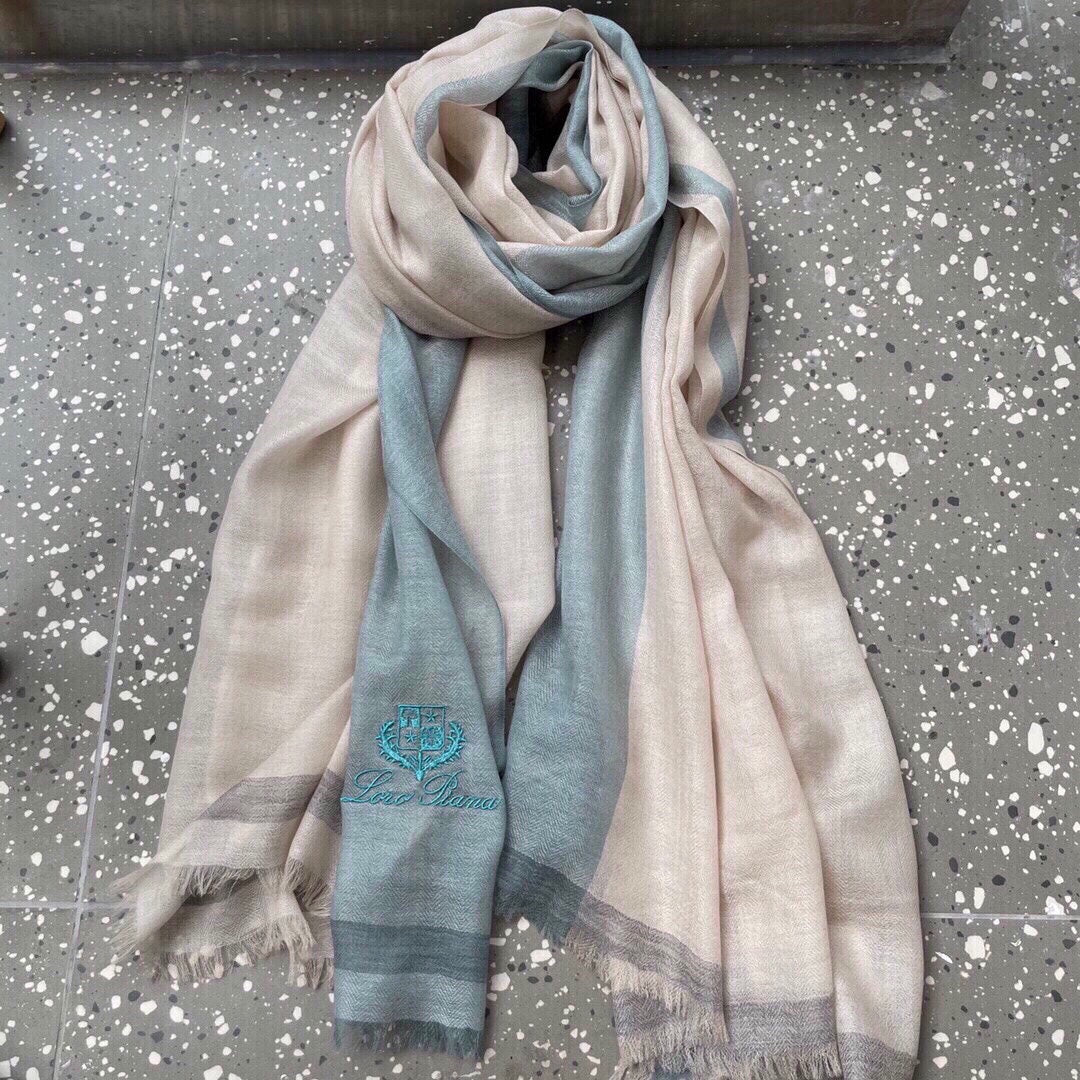 LP Quadrata Rainbow Scarf 200 CM In Beige Mix Turquoise Cashmere Silk  670020