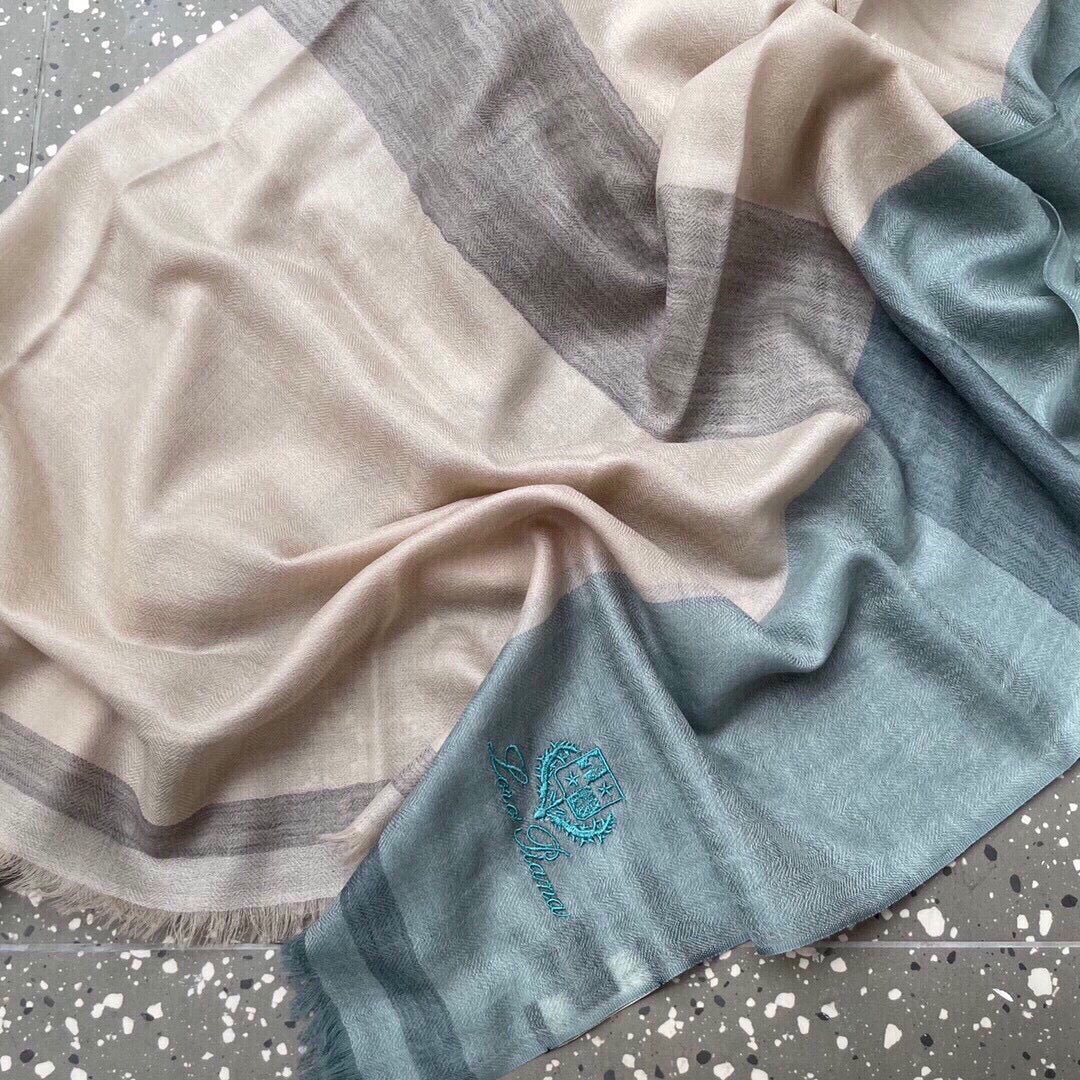 LP Quadrata Rainbow Scarf 200 CM In Beige Mix Turquoise Cashmere Silk  670020