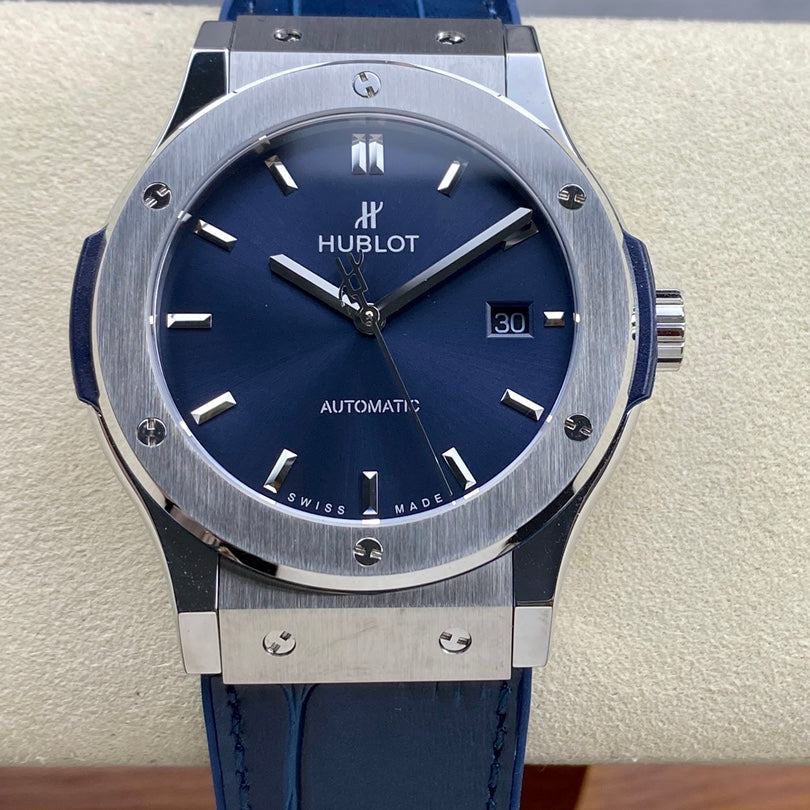Hublot Classic Fusion 42mm Titanium Case Blue Dial Blue Leather Strap