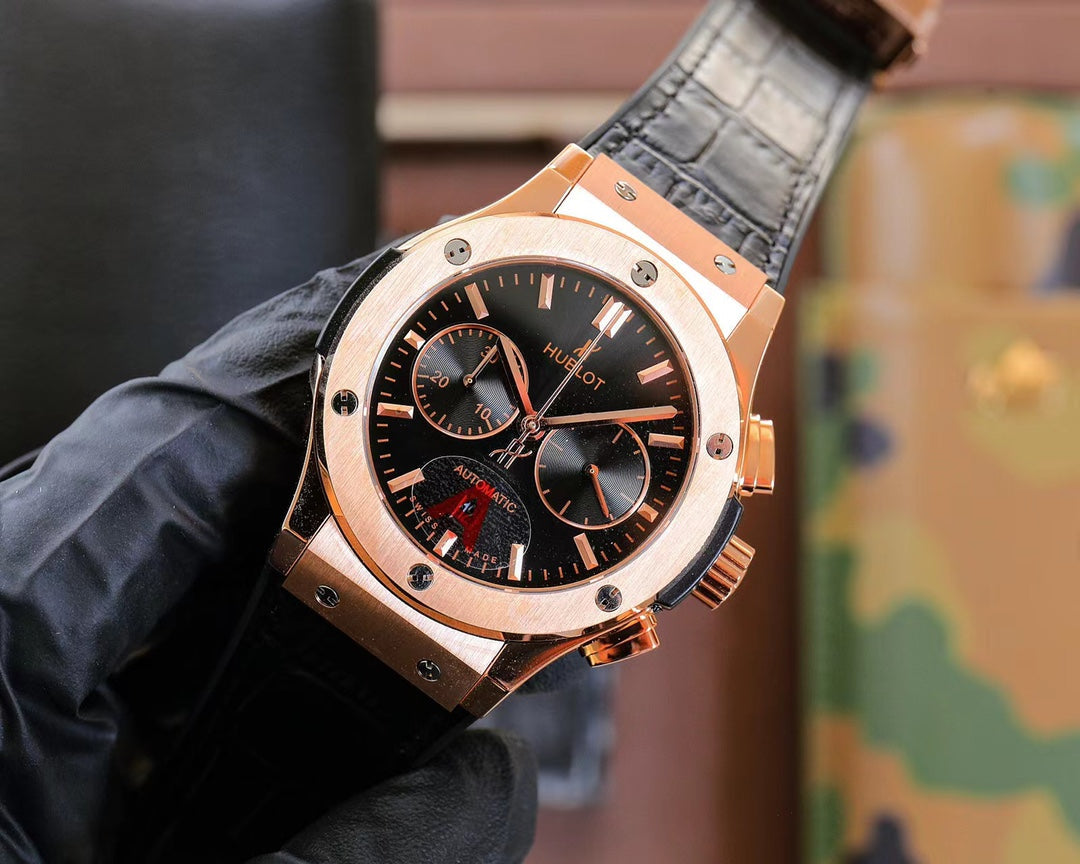 Hublot Classic Fusion Chronograph Rose Gold 45mm Watch With Black Leather Strap