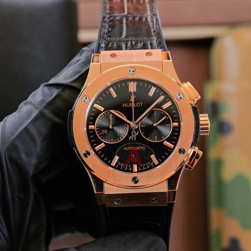 Hublot Classic Fusion Chronograph Rose Gold 45mm Watch With Black Leather Strap