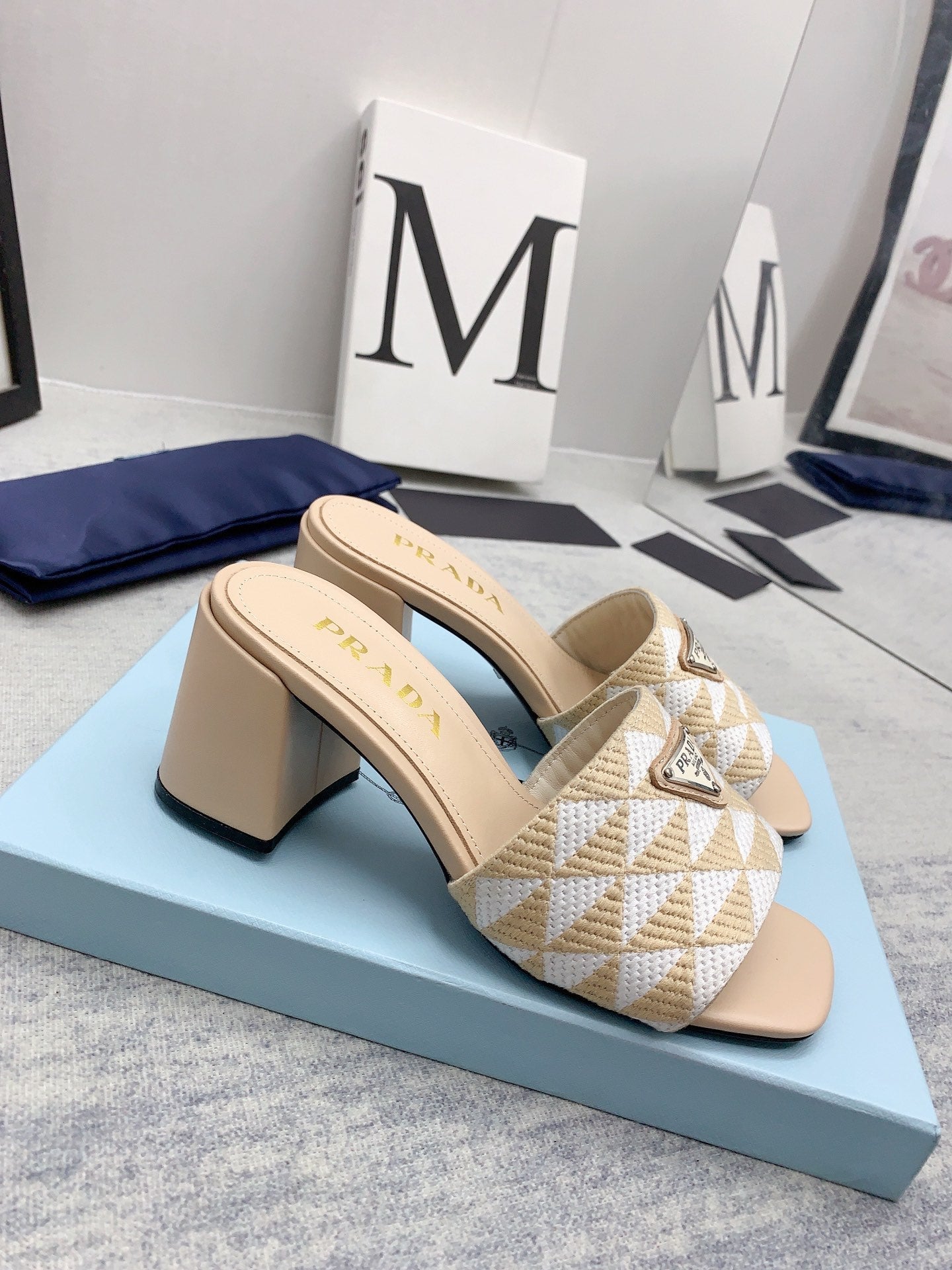 Prada 2026 High Heel Slippers 65 Embroidery Fabric Sheepskin