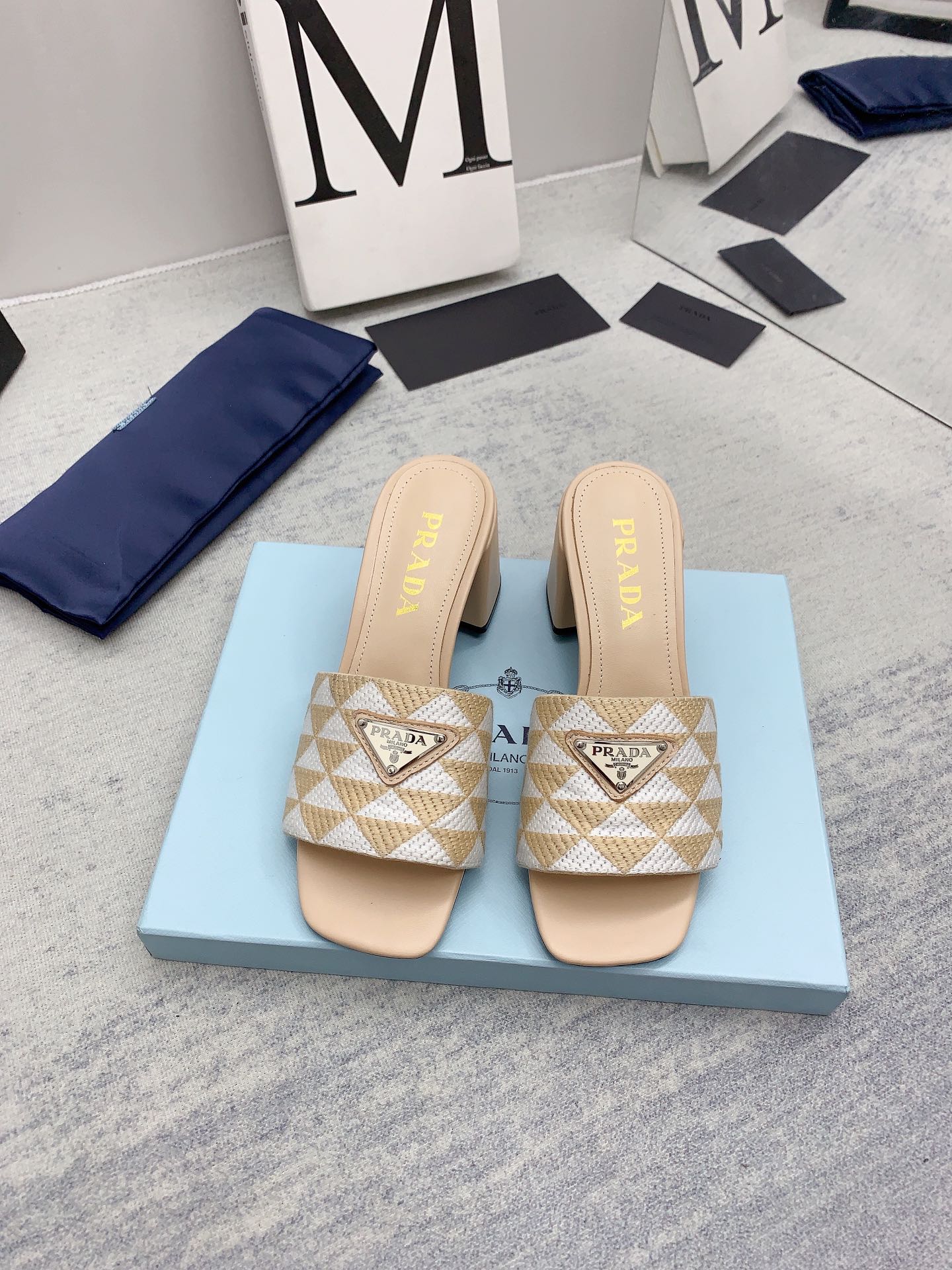 Prada 2026 High Heel Slippers 65 Embroidery Fabric Sheepskin