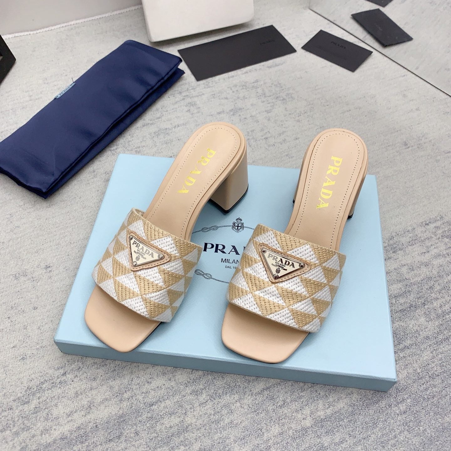 Prada 2026 High Heel Slippers 65 Embroidery Fabric Sheepskin