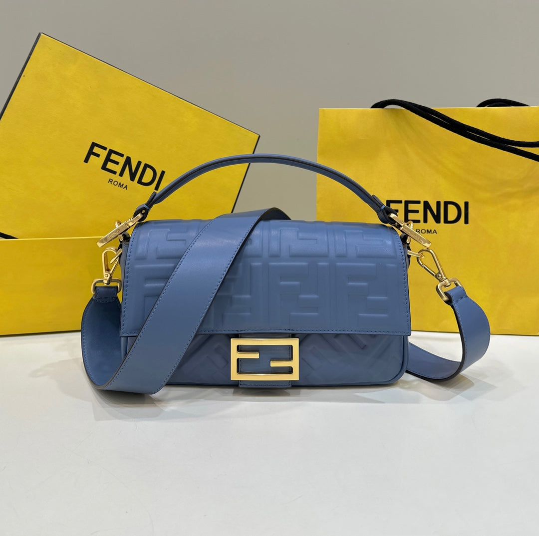 Baguette 27cm Blue Lambskin Gold Hardware