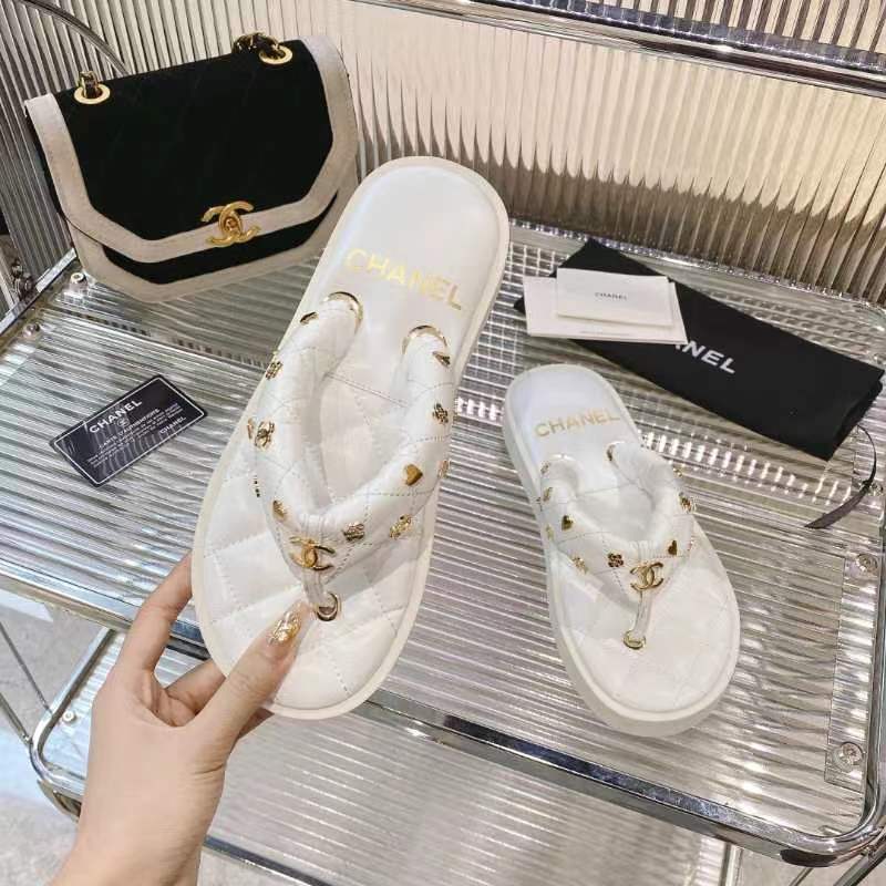 Chanel 2026 Thong Sandals Lambskin Leather Gold-Tone Charm Details 791138