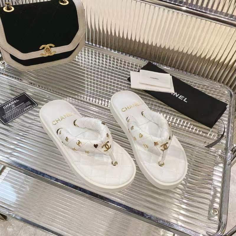 Chanel 2026 Thong Sandals Lambskin Leather Gold-Tone Charm Details 791138