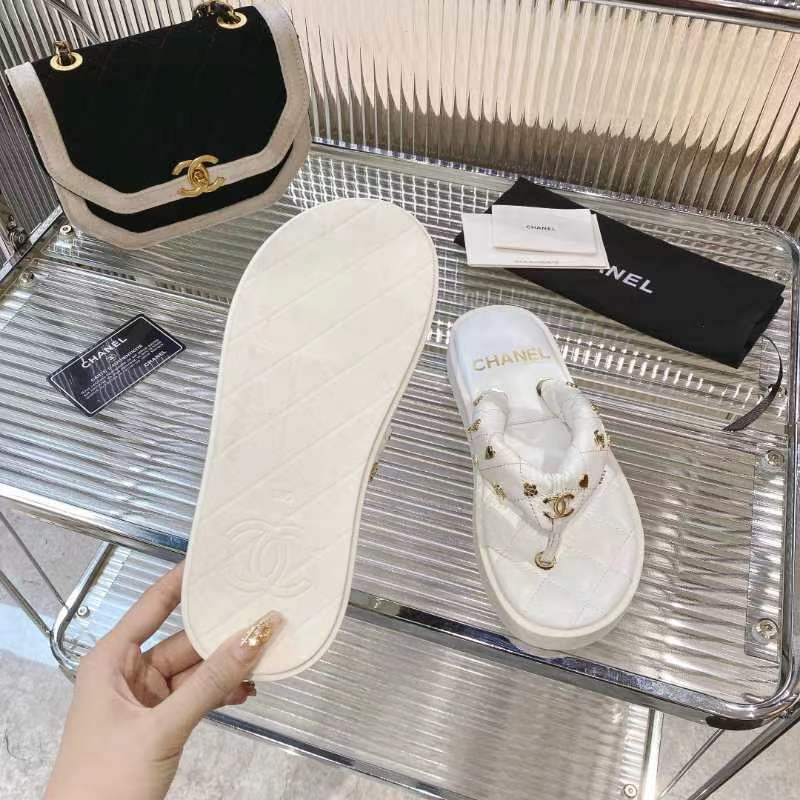 Chanel 2026 Thong Sandals Lambskin Leather Gold-Tone Charm Details 791138