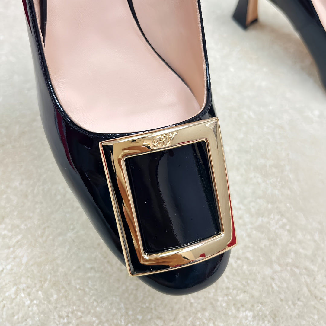 Belle Viv Edition Metal Buckle Pumps 65 Black Patent Leather