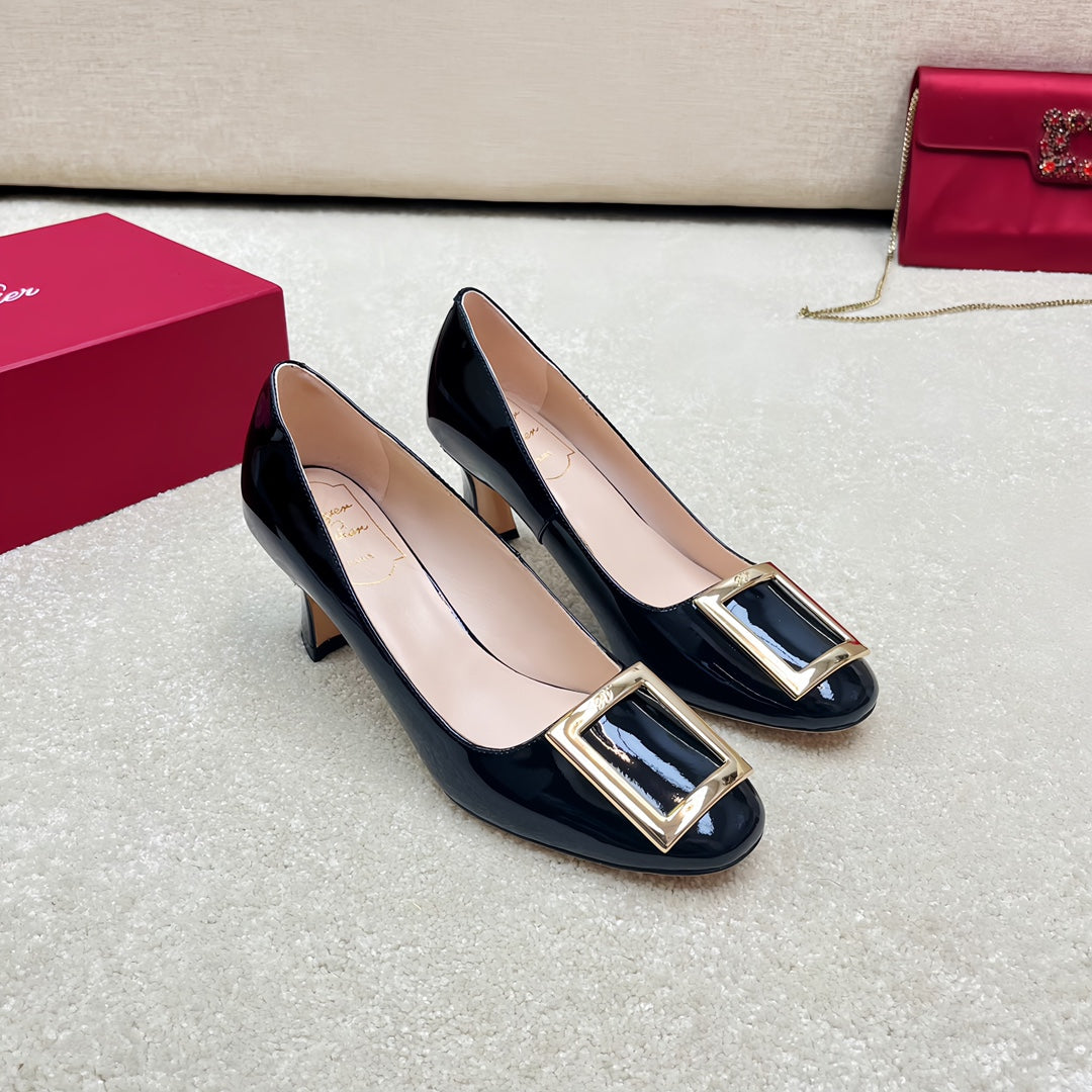 Belle Viv Edition Metal Buckle Pumps 65 Black Patent Leather