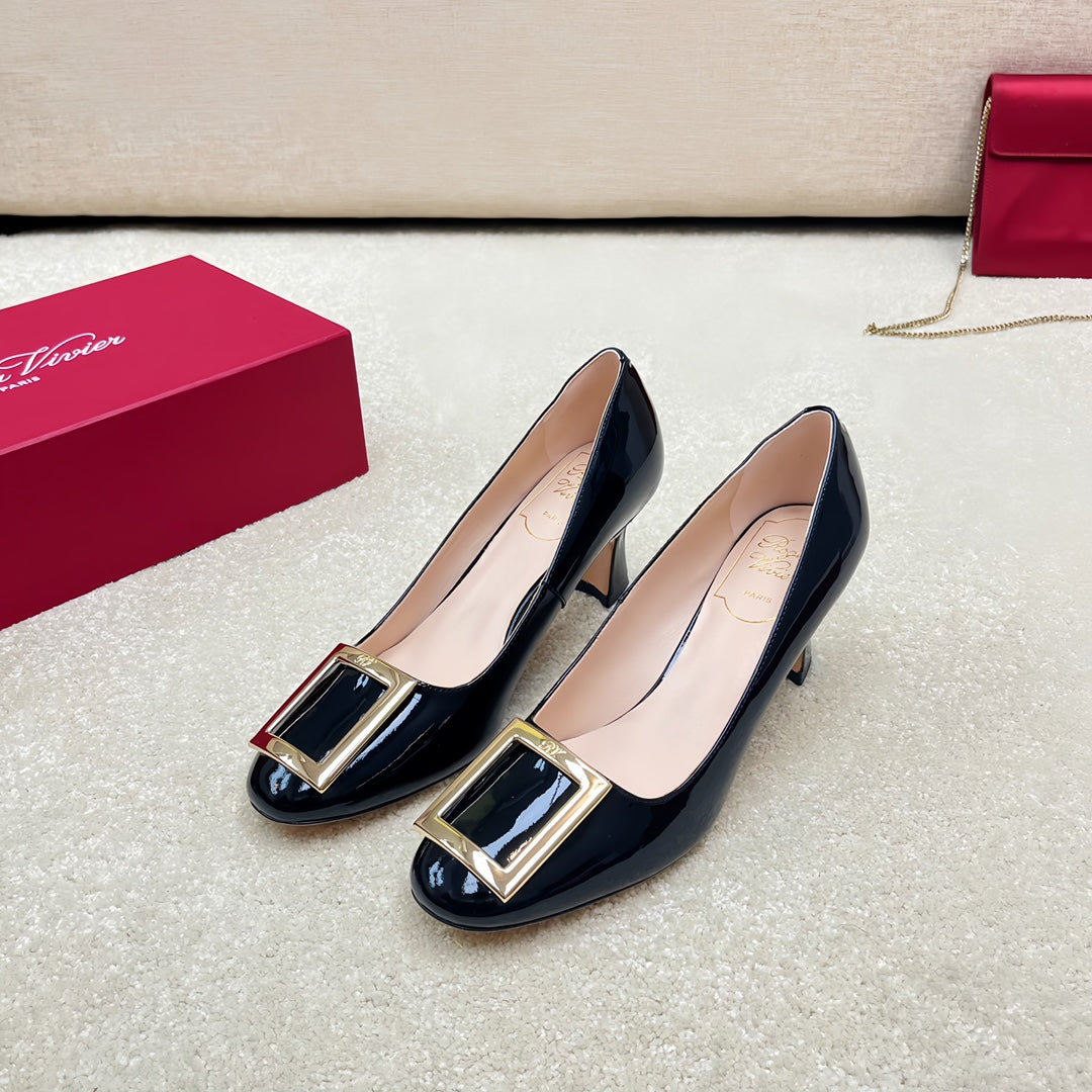 Belle Viv Edition Metal Buckle Pumps 65 Black Patent Leather