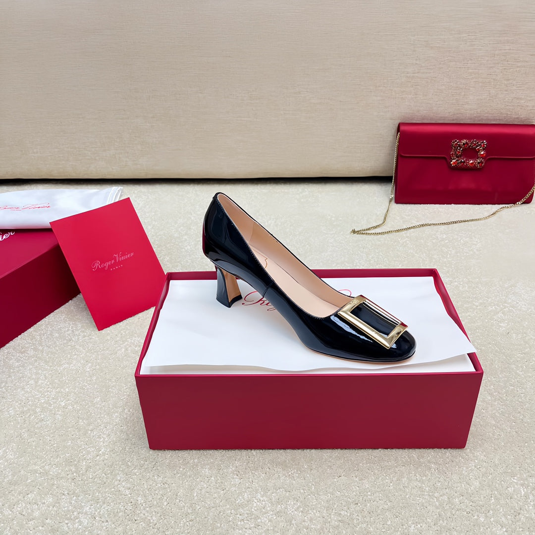 Belle Viv Edition Metal Buckle Pumps 65 Black Patent Leather