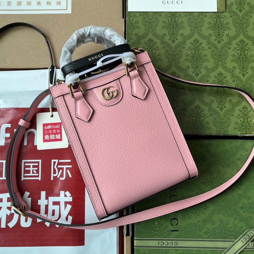 Gucci Diana Bamboo Mini Tote Bag Pink Lambskin 240109