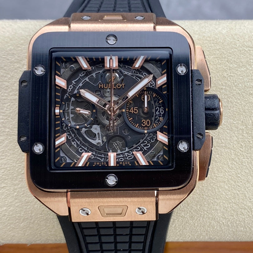 Hublot Square Bang Unico Rose Gold Ceramic 42mm Creamic Benzel Watch