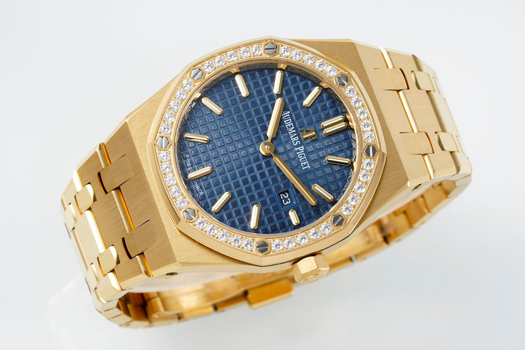 Audemars Piguet Royal Oak Lady 33mm Gold Case Blue Dial Diamond Bezel