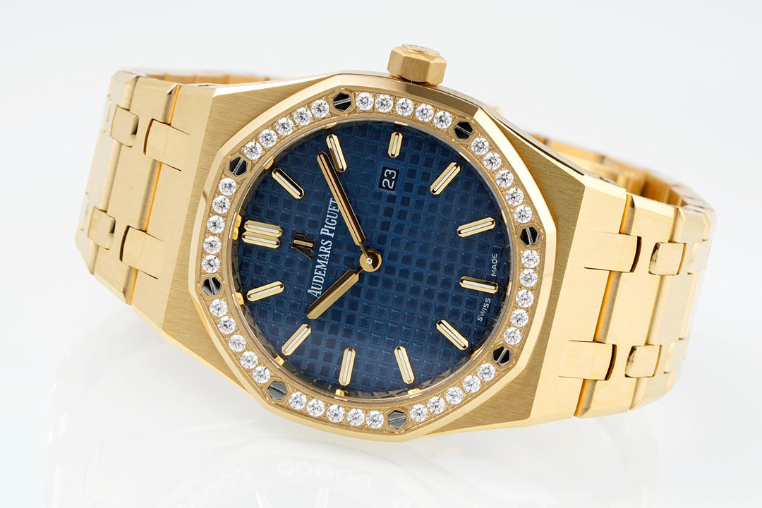 Audemars Piguet Royal Oak Lady 33mm Gold Case Blue Dial Diamond Bezel