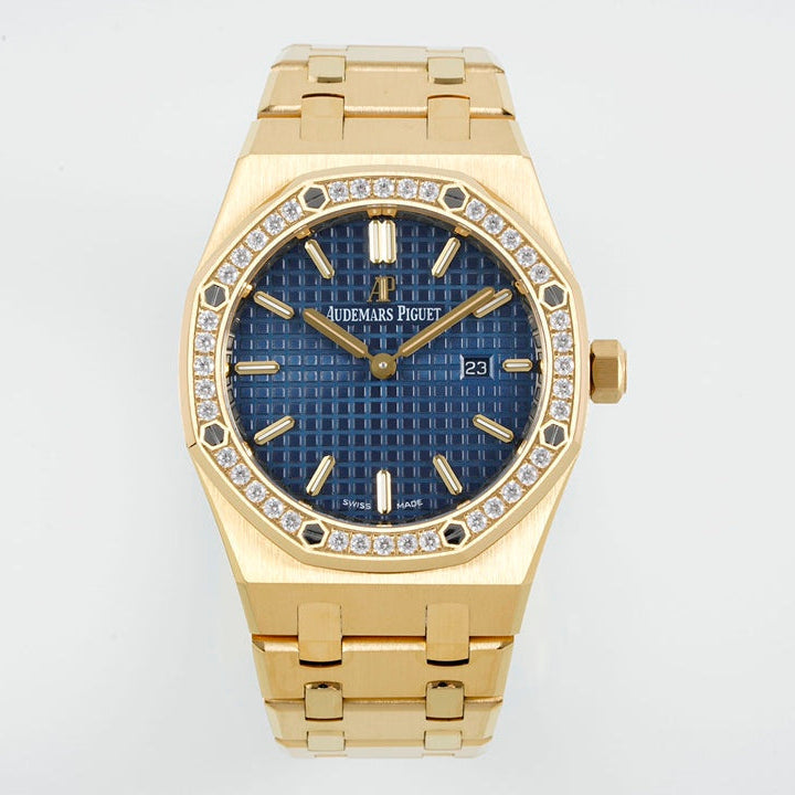 Audemars Piguet Royal Oak Lady 33mm Gold Case Blue Dial Diamond Bezel