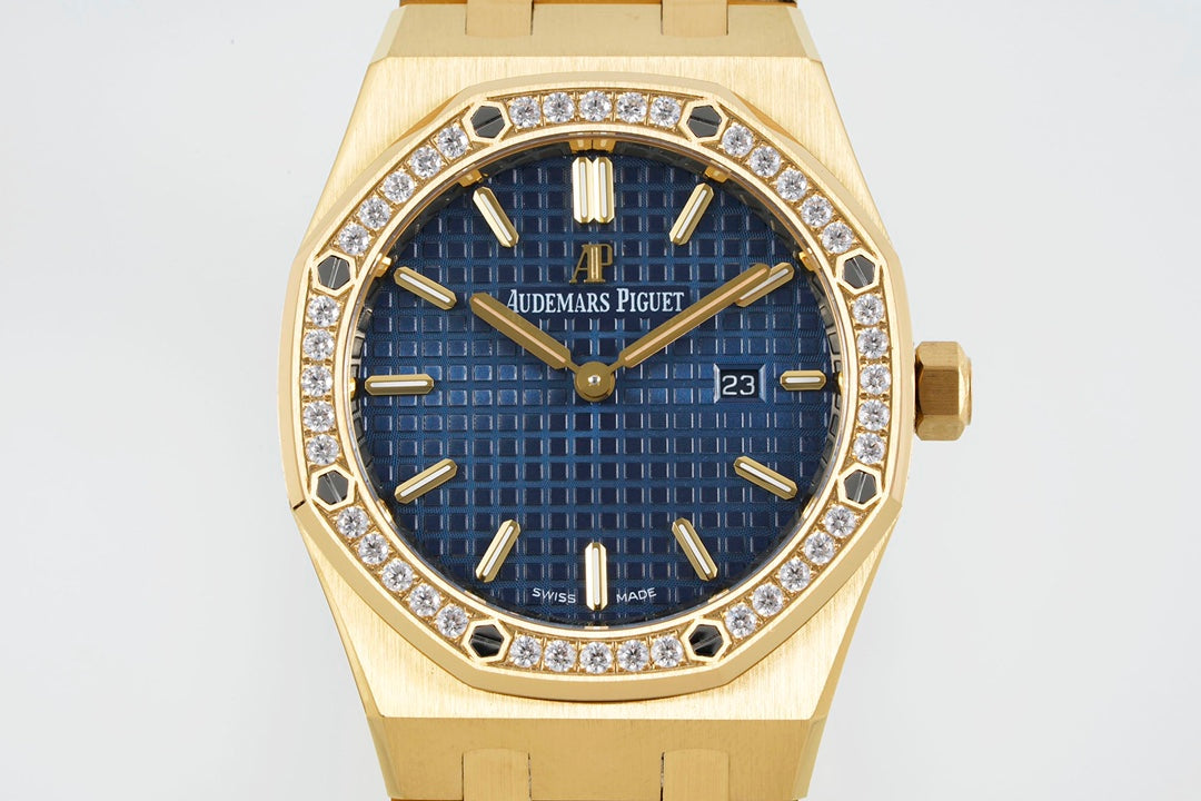 Audemars Piguet Royal Oak Lady 33mm Gold Case Blue Dial Diamond Bezel