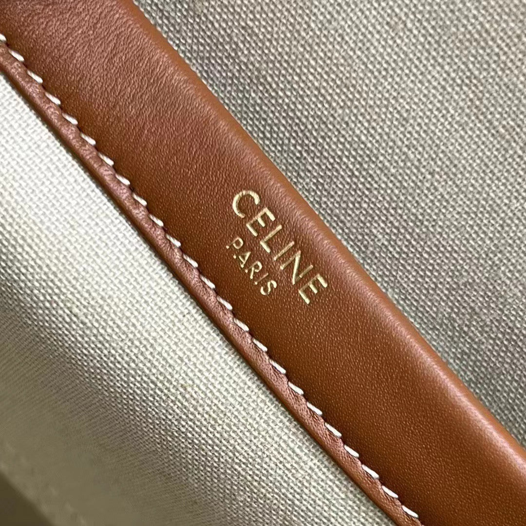 Celine 2026 Triomphe Printed Bag 26cm White Brown Black Canvas Calfskin 283599