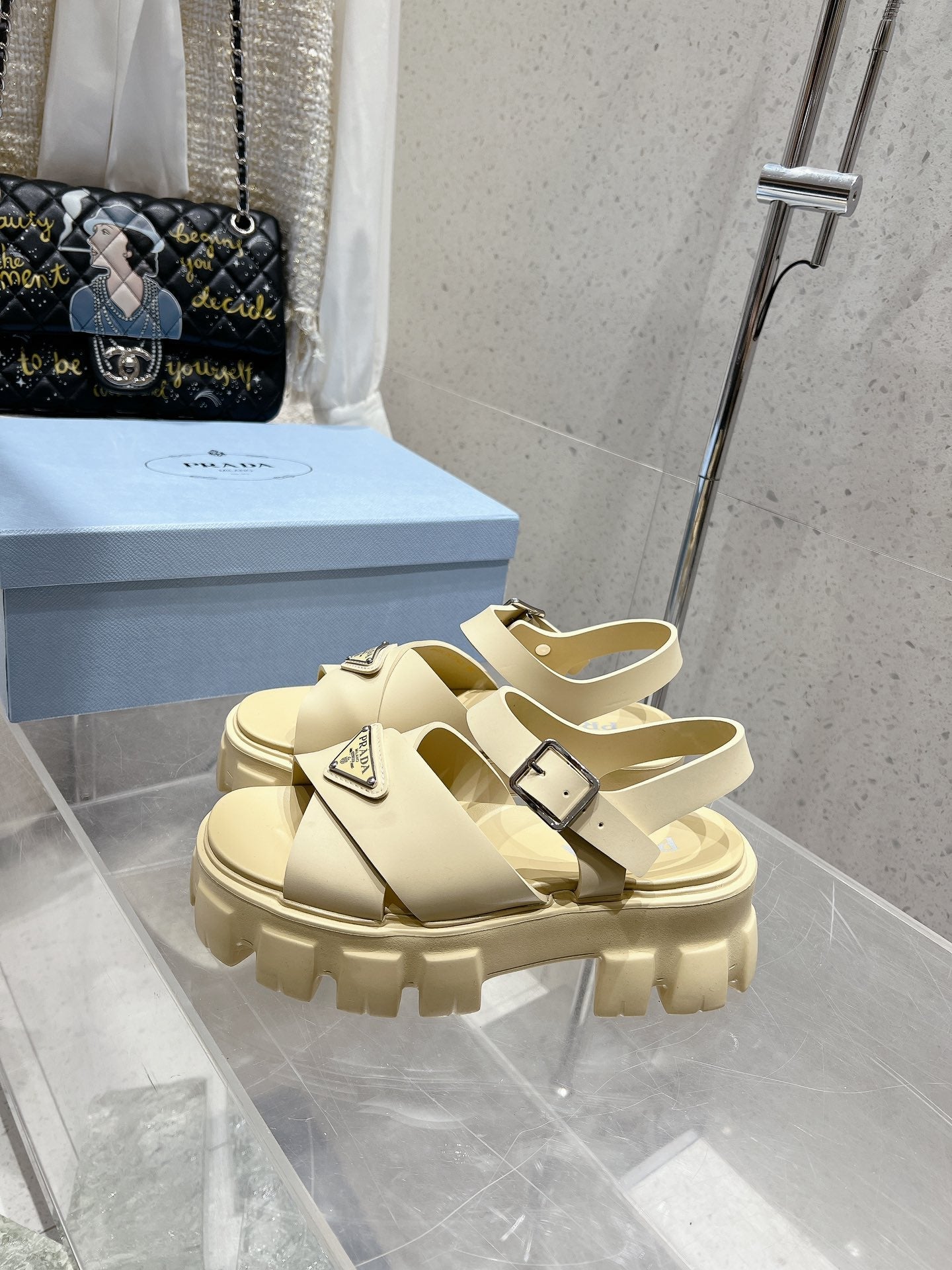 Prada 2026 Monolith Rubber Sandals 55mm Enameled Triangle Logo 762965