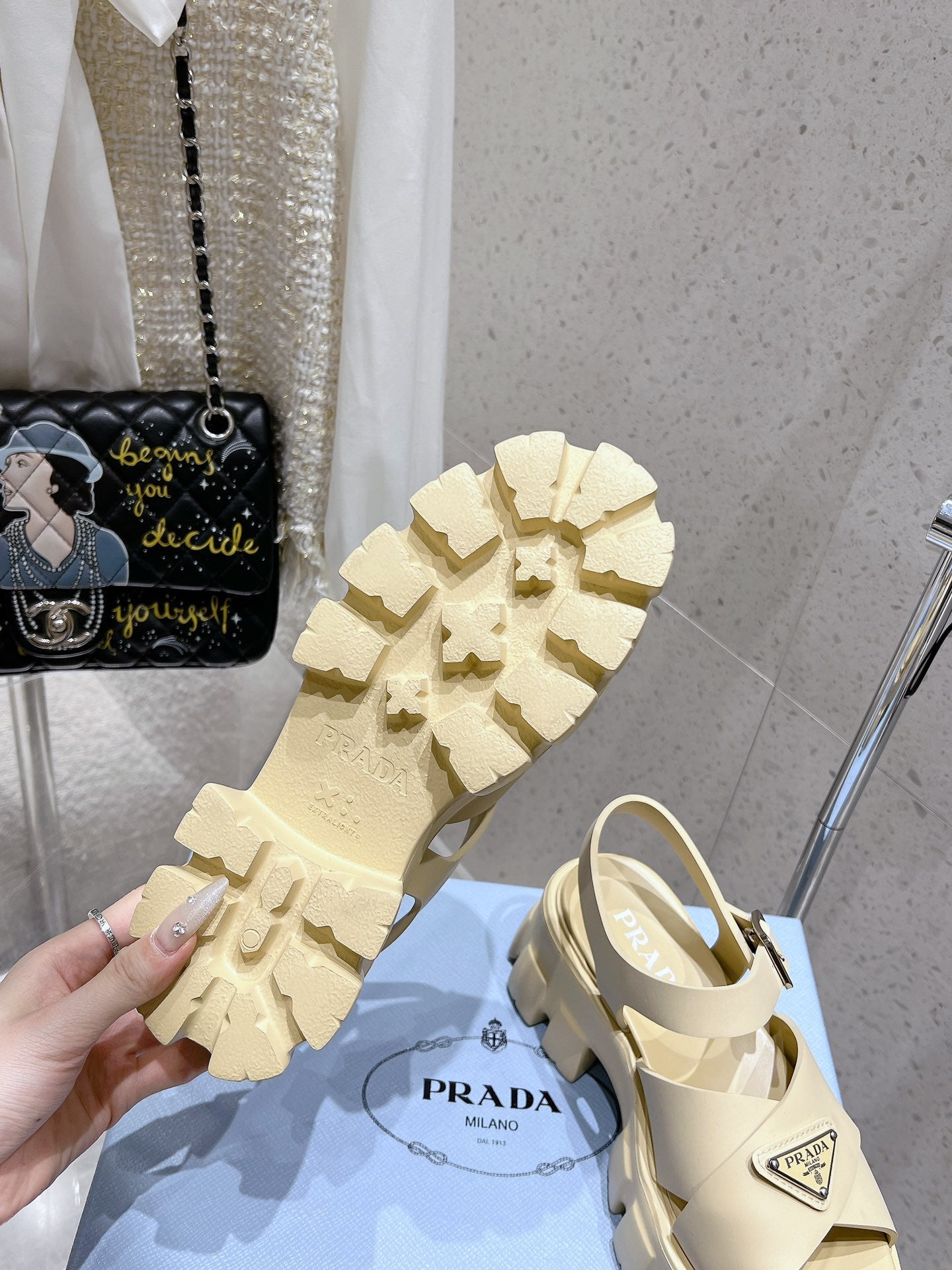Prada 2026 Monolith Rubber Sandals 55mm Enameled Triangle Logo 762965