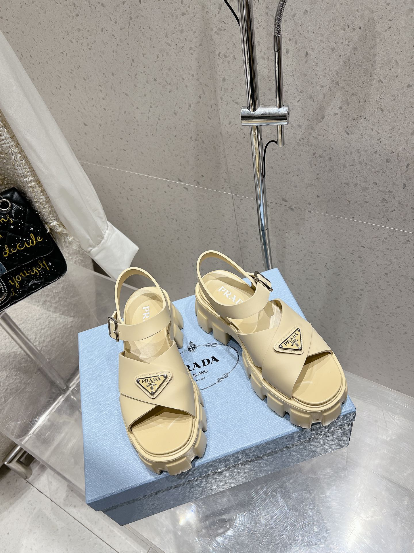 Prada 2026 Monolith Rubber Sandals 55mm Enameled Triangle Logo 762965