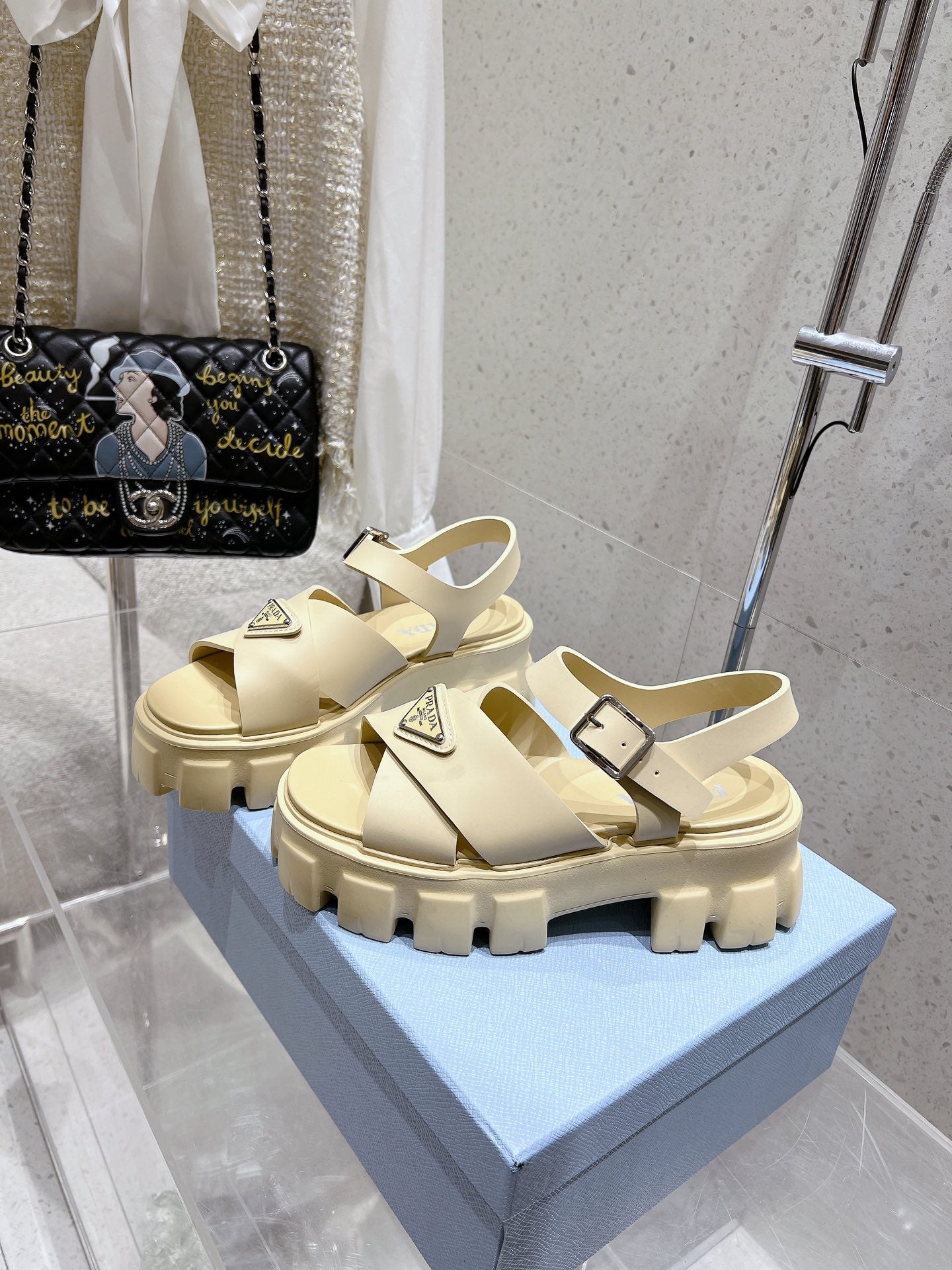 Prada 2026 Monolith Rubber Sandals 55mm Enameled Triangle Logo 762965