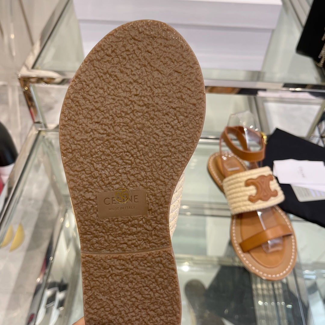 LYMPIAR FLAT STRAP SANDAL IN RAFFIA CALFSKIN