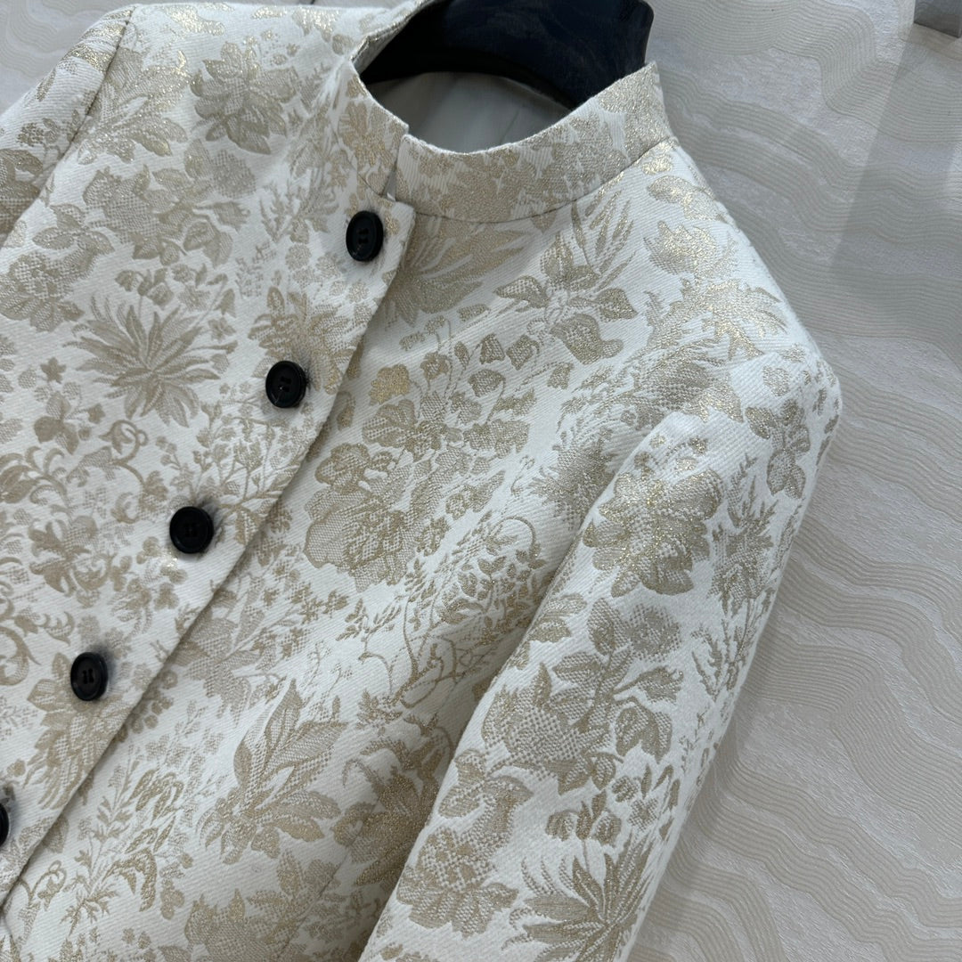 CD 25 Stand-up Collar Short Jacket Beige Actylic