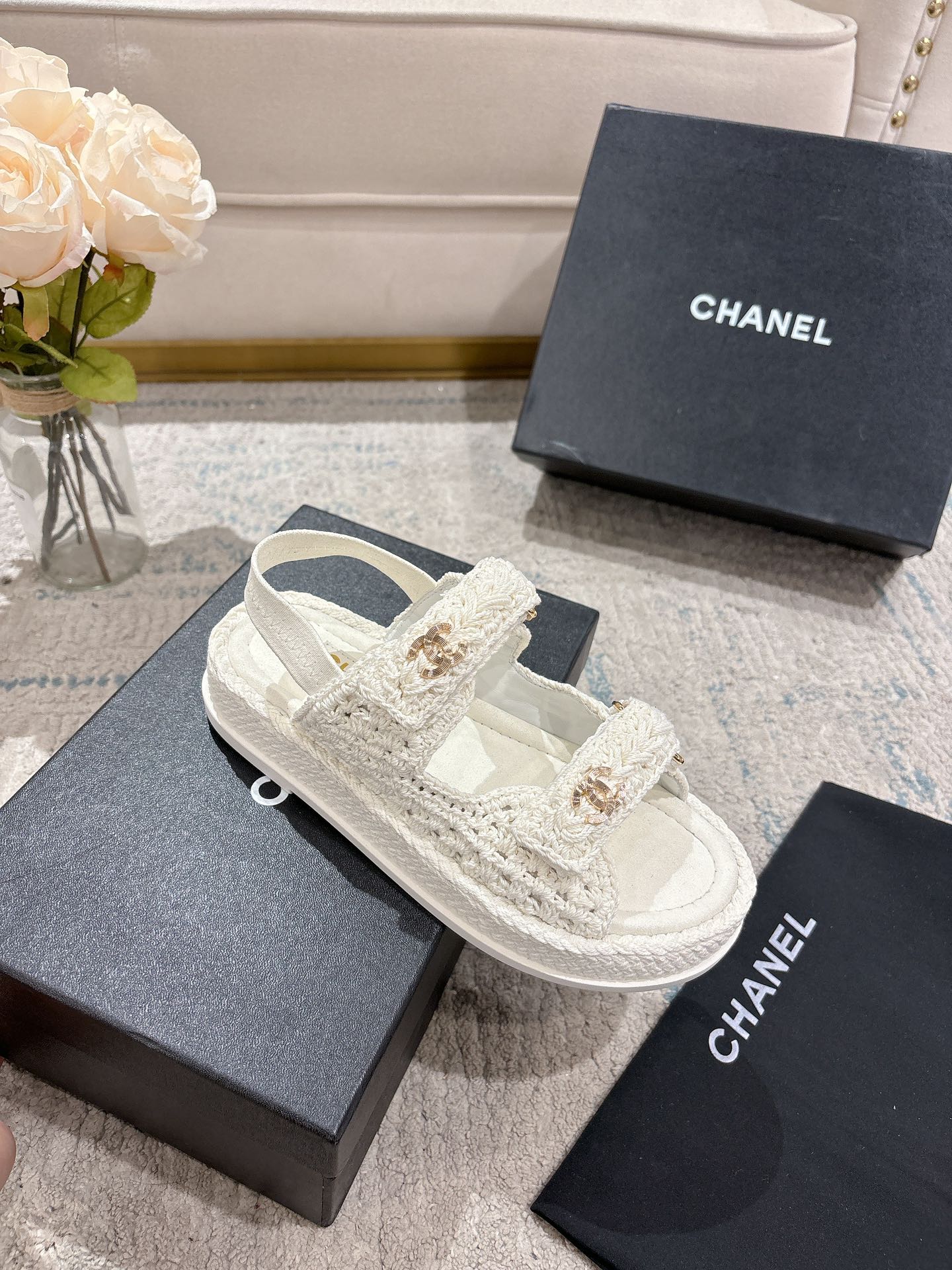 CC 25S Dad Sandal Raffia Calfskin